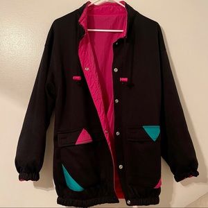 80s 90s Reversible neon black colorblock jacket